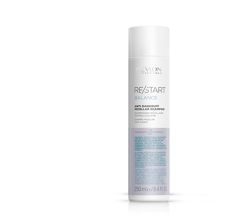 Шампуни для волос:  REVLON Professional -  Мицеллярный шампунь для кожи головы против перхоти RESTART BALANCE ANTI DANDRUFF SHAMPOO (250 мл)
